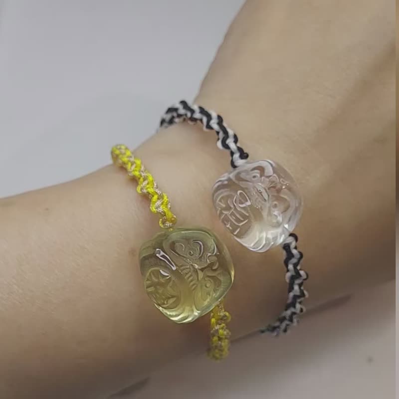 天然水晶達摩手繩 - 黃水晶 白水晶 - 手鍊/手環 - 水晶 