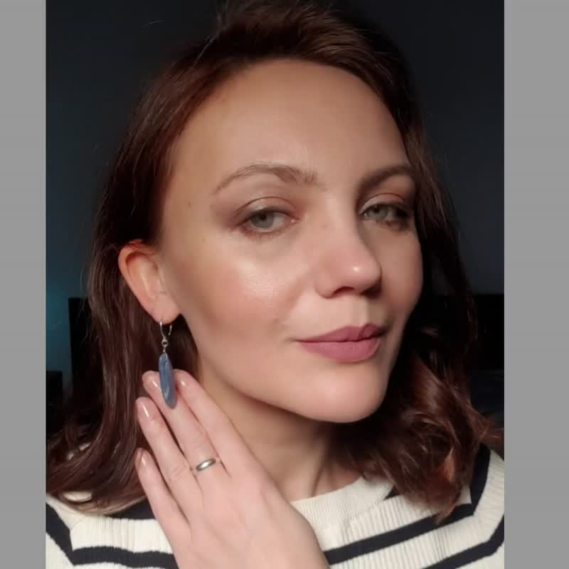 藍晶石耳環，925銀，天蠍座水晶，摩羯座寶石，聖誕禮物 - 耳環/耳夾/耳骨夾 - 半寶石 藍色