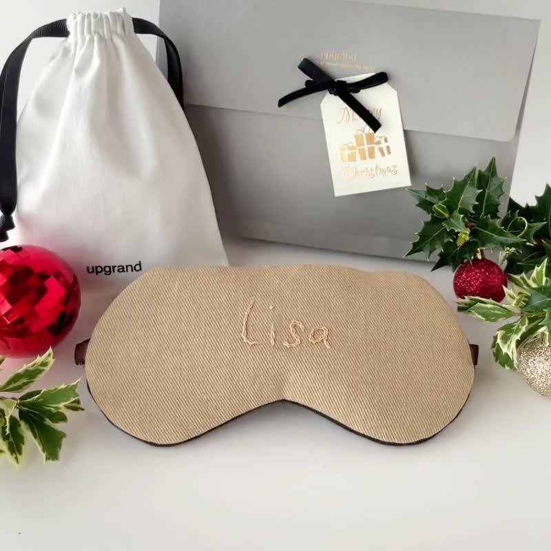 【聖誕客製化】日本眼罩 Soft Denim|米色|有附收納袋|交換禮物 - 眼罩 - 棉．麻 咖啡色