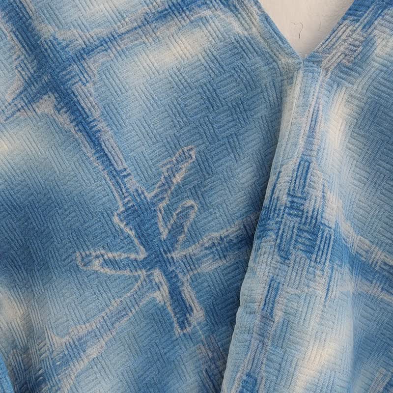 Paint Square Indigo Karen Blouse - 女上衣/長袖上衣 - 棉．麻 藍色