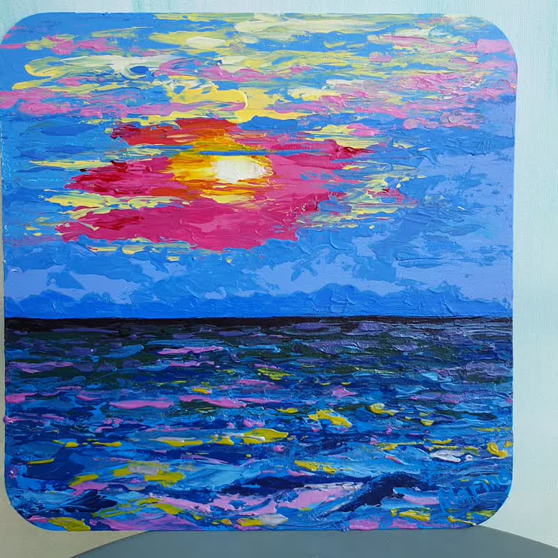 Sunset Ocean Painting Coastal View Original Art Beach Sunrise ArtShopByMarina - 海報/掛畫/掛布 - 其他材質 多色