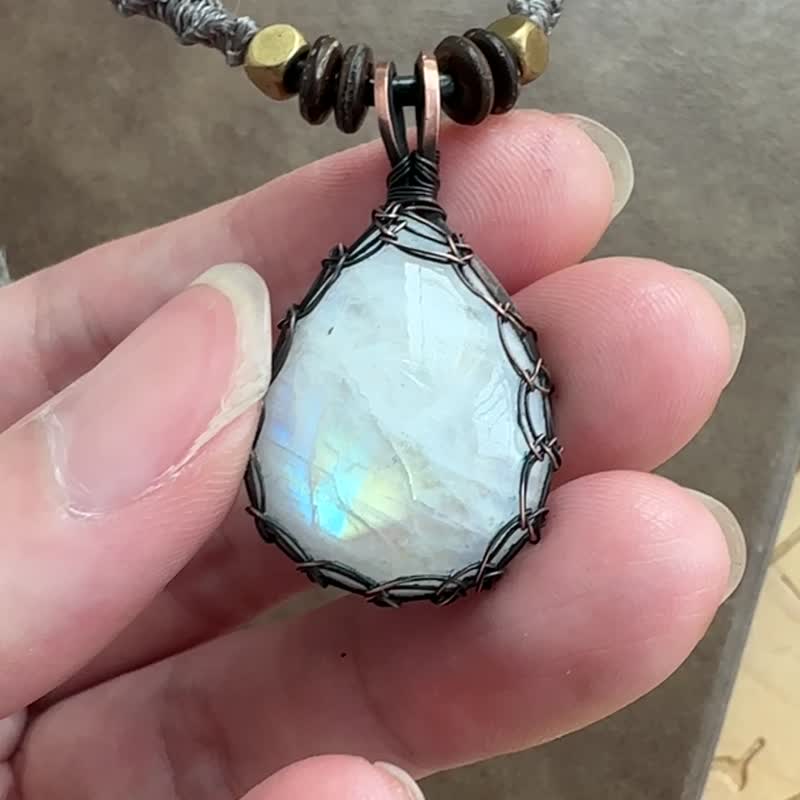 WW365 民族風 繞銅線復古做舊 wire wrap 月亮石 頸鏈 - 項鍊 - 銅/黃銅 咖啡色