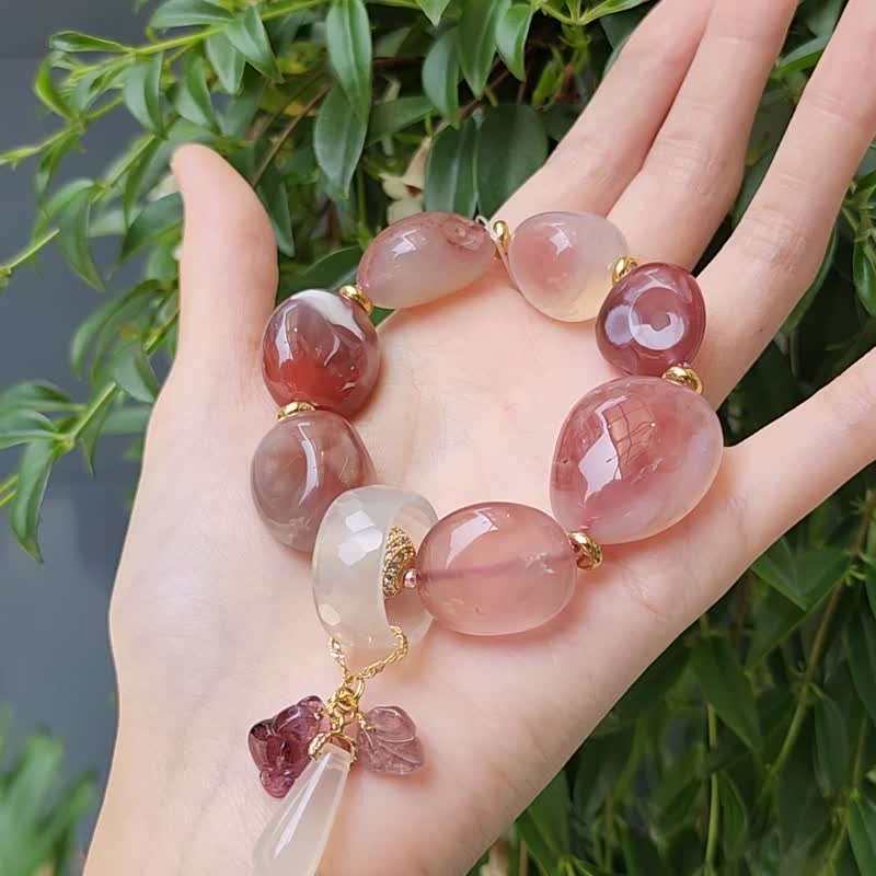 瑪瑙 碧璽 如意 一葉成功 扳指 富貴 大寶石 手鍊 單品 禮物 - 手鍊/手環 - 寶石 紅色