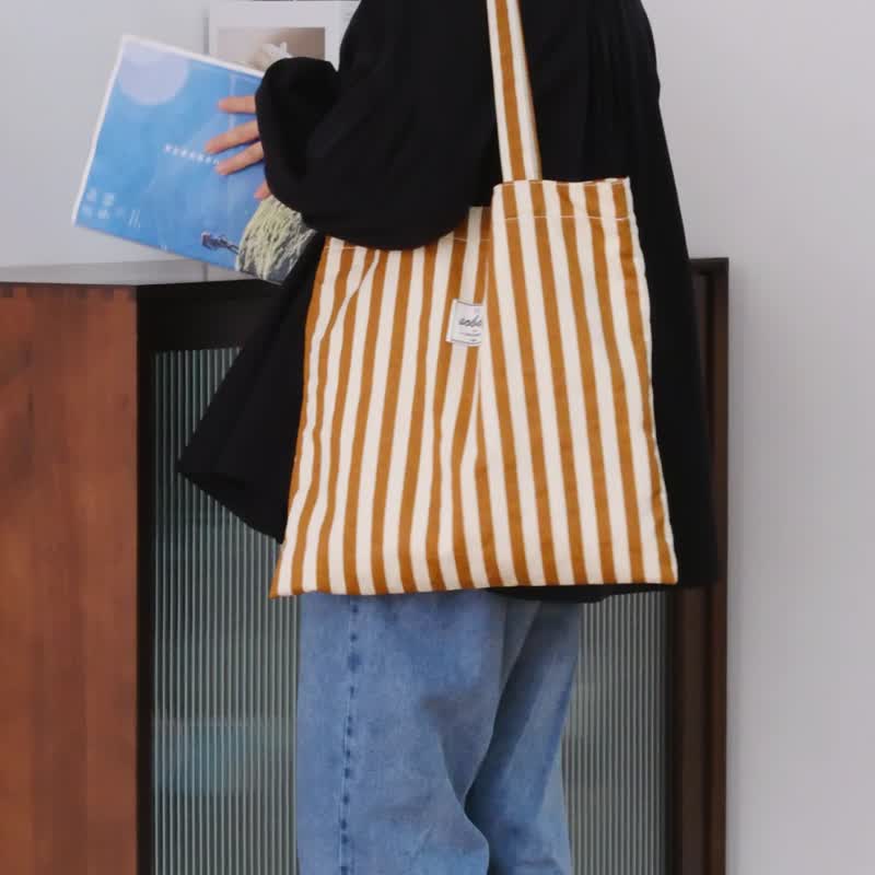 sobag summer high-level sense Japanese small fresh striped canvas single shoulder bag female light casual literary environmental protection bag - กระเป๋าแมสเซนเจอร์ - ผ้าฝ้าย/ผ้าลินิน สีส้ม