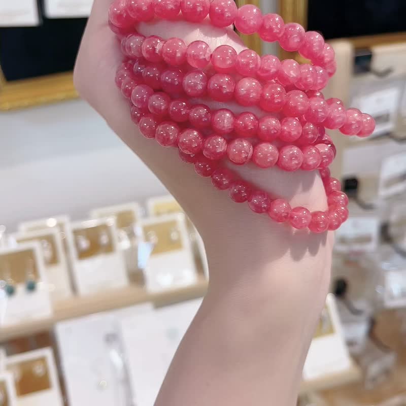 天然冰種阿根廷頂級蜜桃紅紋石手鏈手珠主招正桃花 - 手鍊/手環 - 水晶 