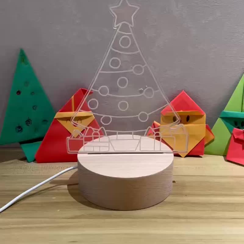 Christmas Gift Exchange Night Light | Christmas Tree Illustration Lamp | Optional Engraving | Christmas Gift | Heartwarming Blessing - Lighting - Wood Silver