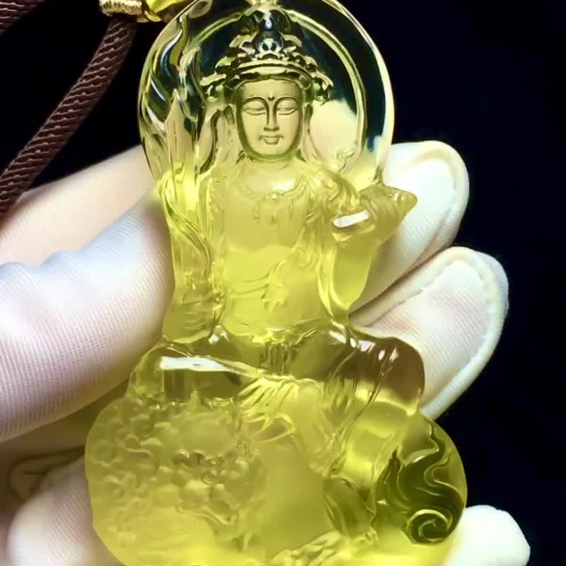 黃水晶文殊菩薩   天然立體雕刻黃水晶文殊菩薩吊墜  個頭足  十 - 吊飾/掛飾 - 水晶 