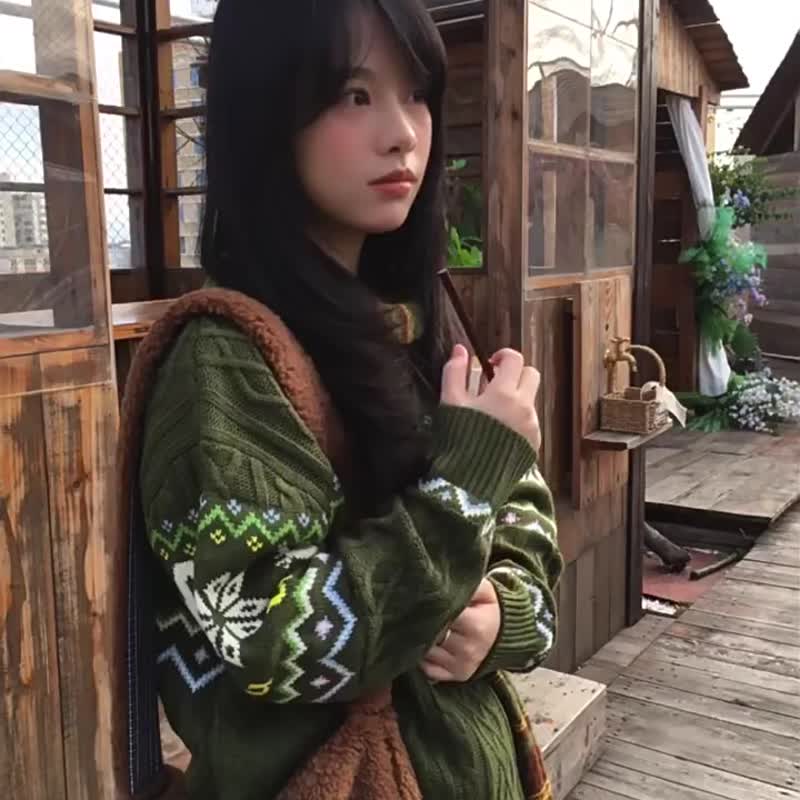 カップルティファアイランドセーター冬メンズツイストニット - ニット・セーター メンズ - コットン・麻 グリーン