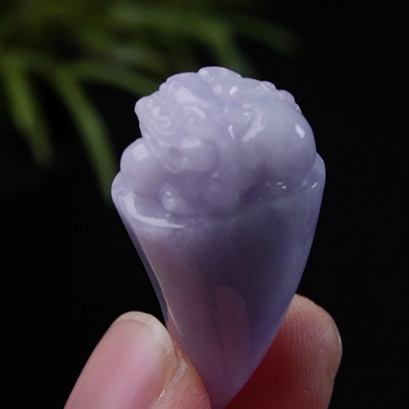【招財神獸】紫羅蘭翡翠巧雕貔貅龍牙項鍊 | 天然緬甸玉翡翠A貨 - 項鍊 - 玉石 紫色