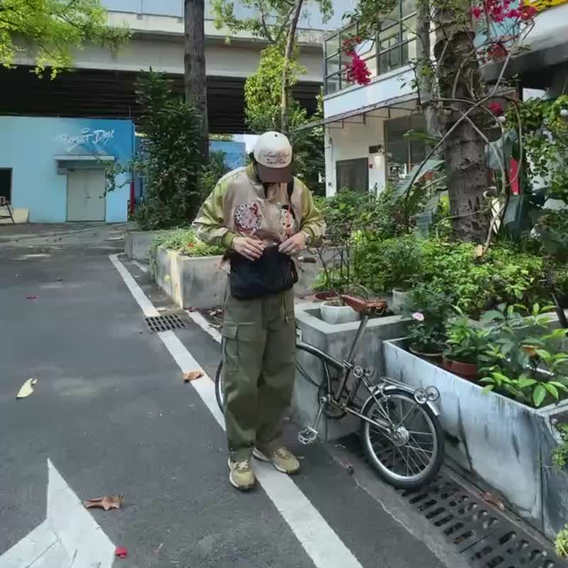 潮流超輕質感斜挎包多口袋通勤包撞色肩帶自帶掛包 - 側背包/斜背包 - 尼龍 黑色