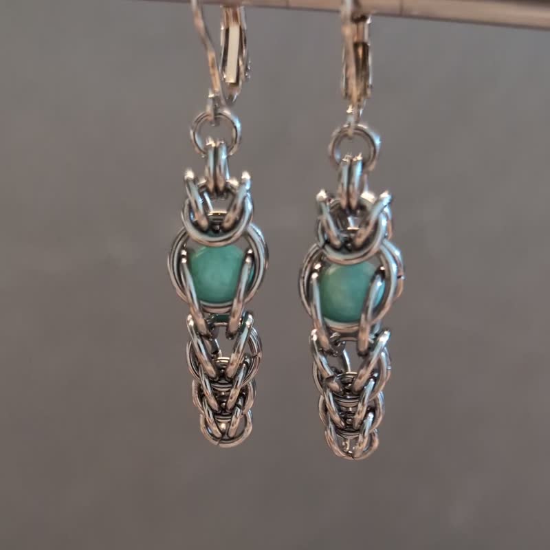 Owl Reflection Amazonite Stainless Stone Earrings - Earrings & Clip-ons - Stainless Steel Silver