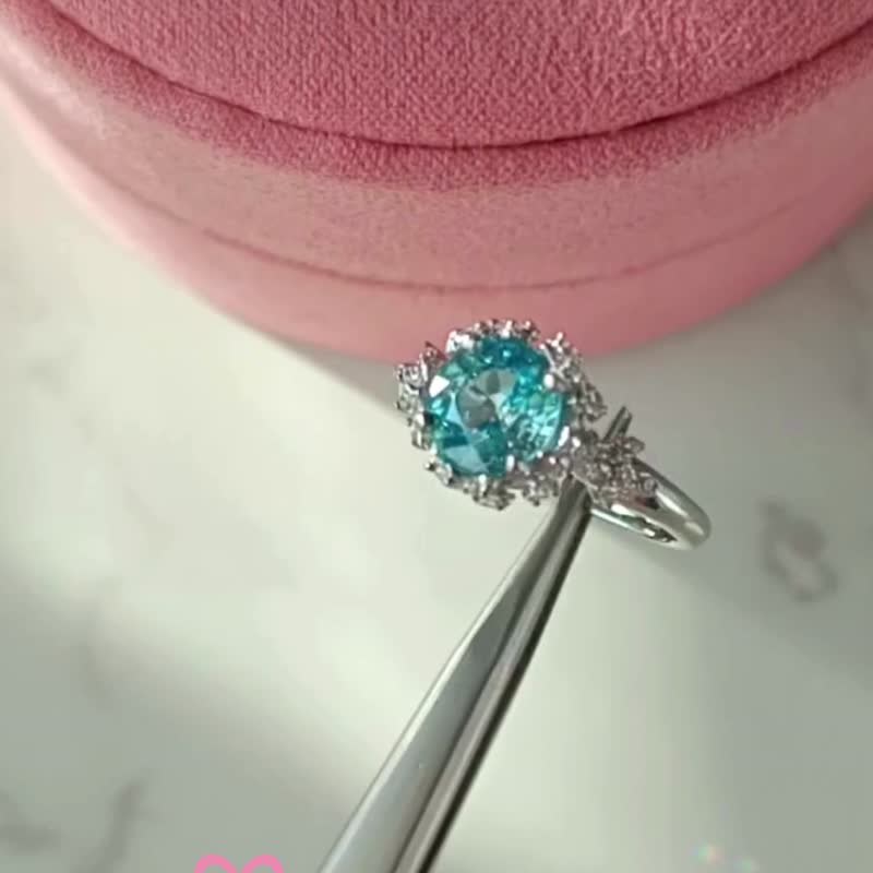 Natural Blue Zircon 2cts Silver925 ring, Promise ring, birth stone, gift for her - 戒指 - 純銀 藍色