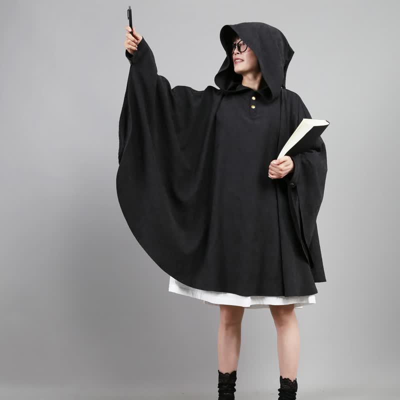Weaving Linen Linen original design magic cloak sun protection clothing wizard hooded shawl travel large cloak jacket female - ผ้าพันคอถัก - เส้นใยสังเคราะห์ หลากหลายสี