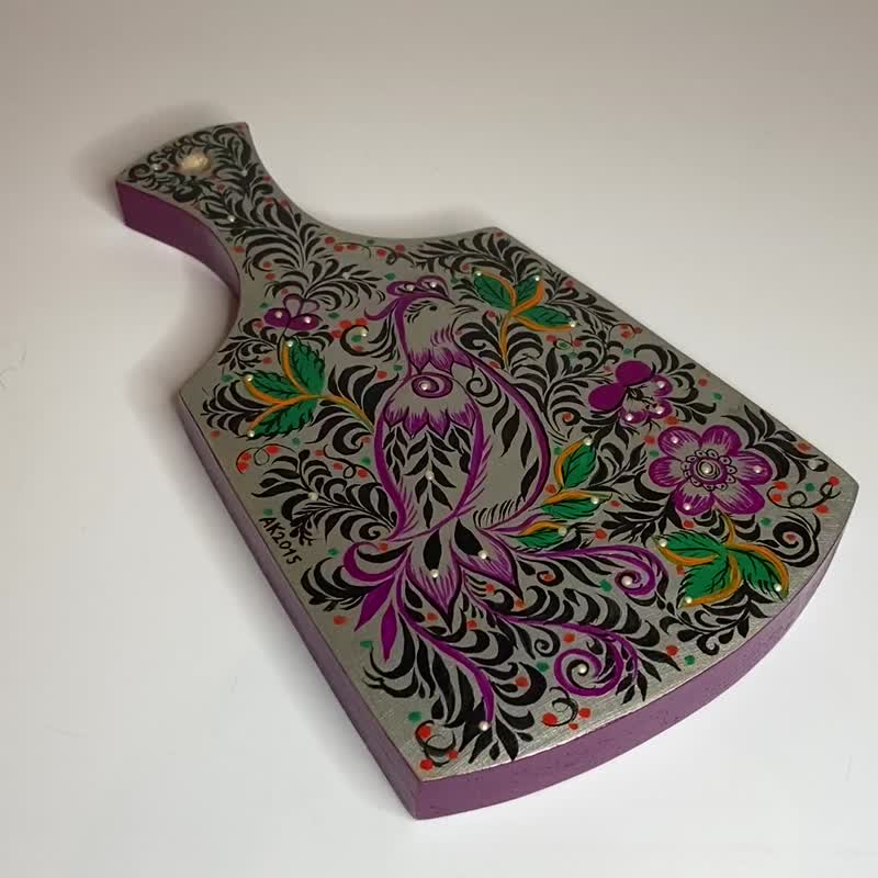 Cutting Board Silver Bird, wooden kitchenware decor, purple color, ornament, art - 托盤/砧板 - 木頭 銀色