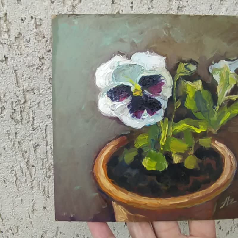 Violet Painting Flower Original Art White Flower Oil Still Life Wall Art - 海報/掛畫/掛布 - 其他材質 白色