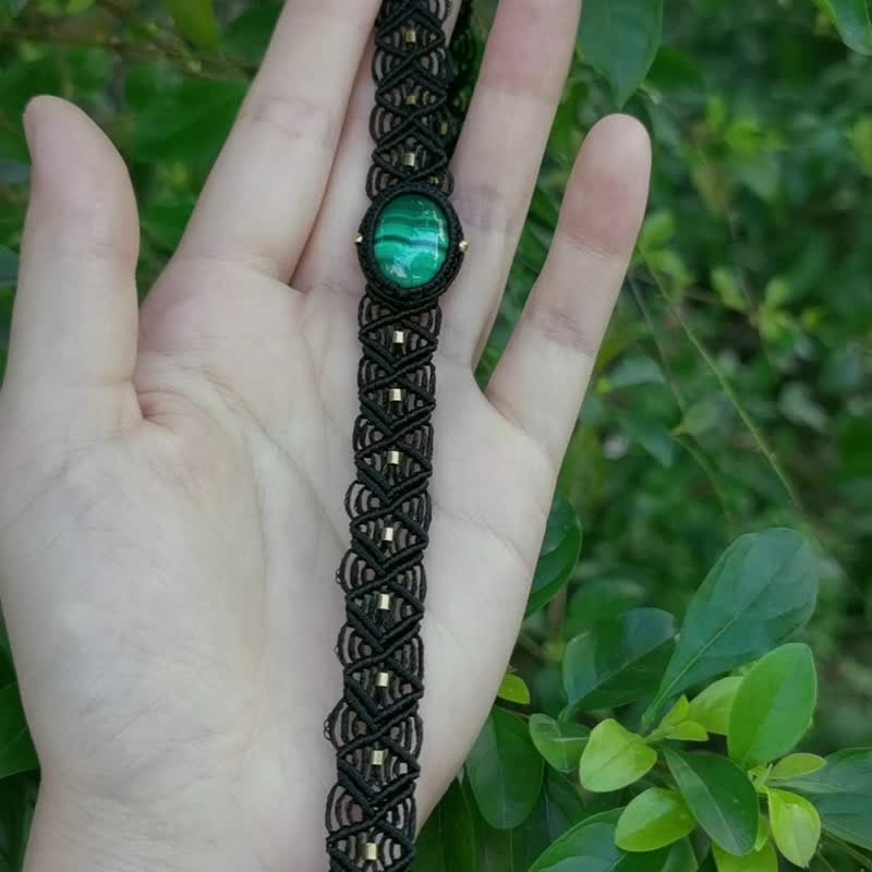 | MC | 孔雀石蕾絲choker 蠟線編織頸鏈 - 項鍊 - 寶石 