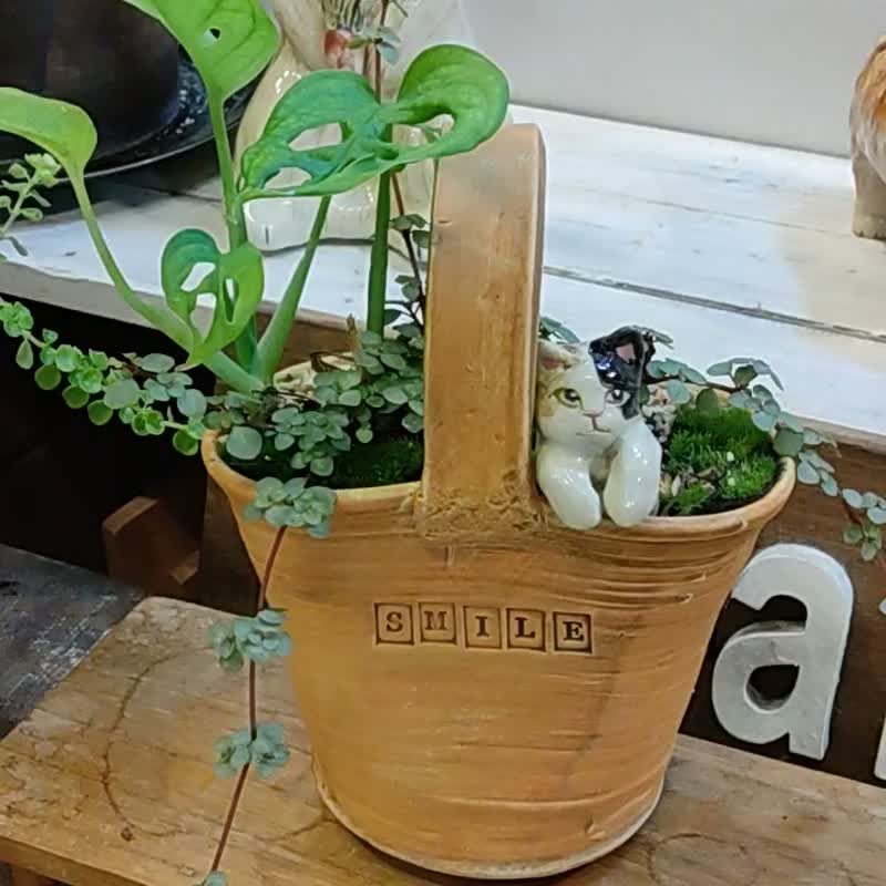 陶器バスケットプランター/花瓶 - 花瓶・植木鉢 - 陶器 ブラウン
