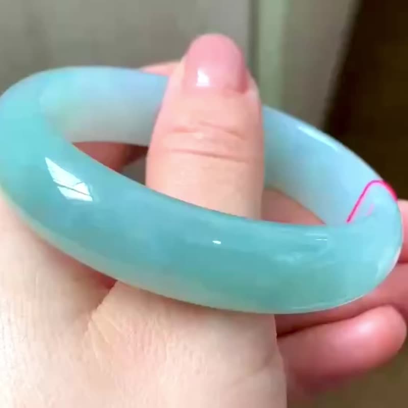 冰種 天然翡翠 緬甸 A玉 玉鐲 • 冰種海藍翡翠貴妃鐲 - 手鍊/手環 - 玉石 藍色