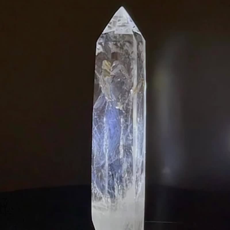 NO.17 藍針白水晶柱 藍針水晶柱 天使的羽毛 藍針柱 92.7*22.6MM - 擺飾/家飾品 - 水晶 透明