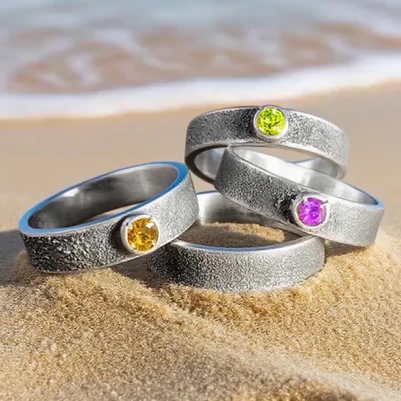 【Captain Flint手作銀飾】霧砂寶戒 多彩天然寶石純銀 磨砂 戒指 - 戒指 - 寶石 多色