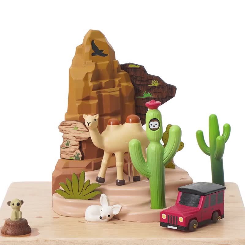 【Desert Travel】Mini Round & Round Music Box / Camel / Cactus - Items for Display - Wood Multicolor