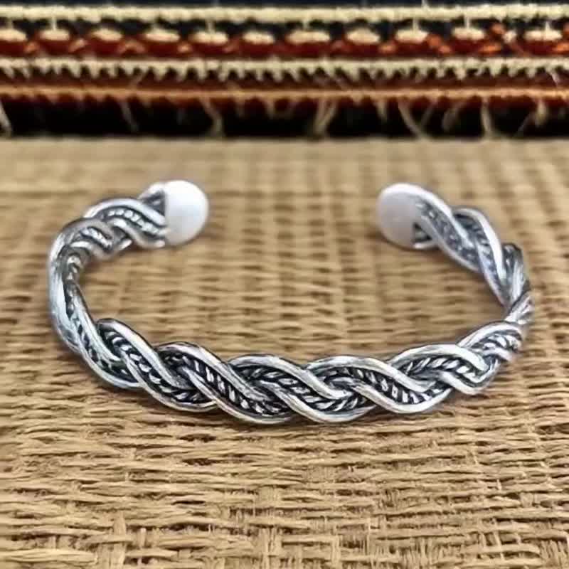 【Captain Flint手作銀飾】流光層語 999純銀麻花編織手鐲 手環 - 手鍊/手環 - 純銀 灰色