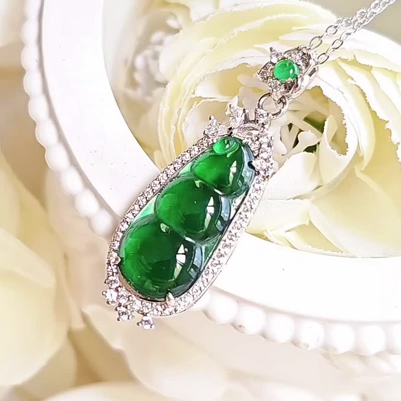 Super Value Benefits|Win three yuan in a row|A-grade jade Laokeng Gao Bing Mung Bean customized sterling silver pendant - สร้อยคอ - หยก 