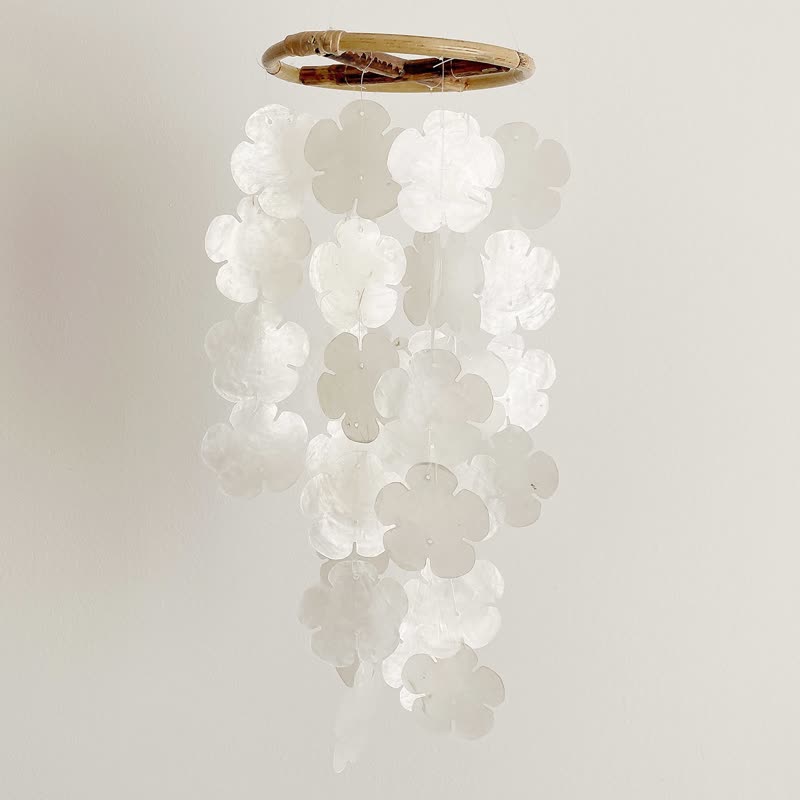 PRE-MADE| African Cherry Blossom Bakery-White| Shell Wind Chime Mobile |#0-403-2 - ของวางตกแต่ง - เปลือกหอย ขาว