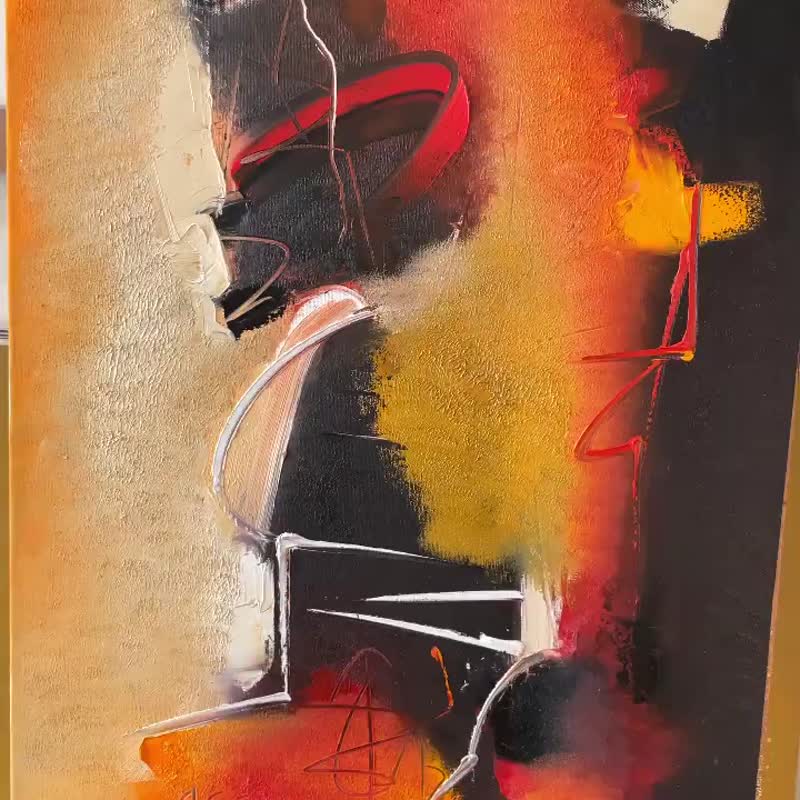 オリジナルのオレンジ色のミニマリスト油絵抽象的なカラフルなモダンなアートワークの装飾 - ウォールデコ・壁紙 - アクリル 多色