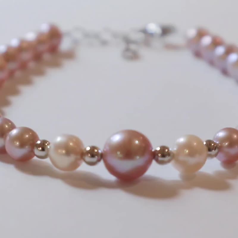 925 SILVER天然正圓香檳紫色7.5mm淡水珍珠手鏈 - 手鍊/手環 - 珍珠 紫色