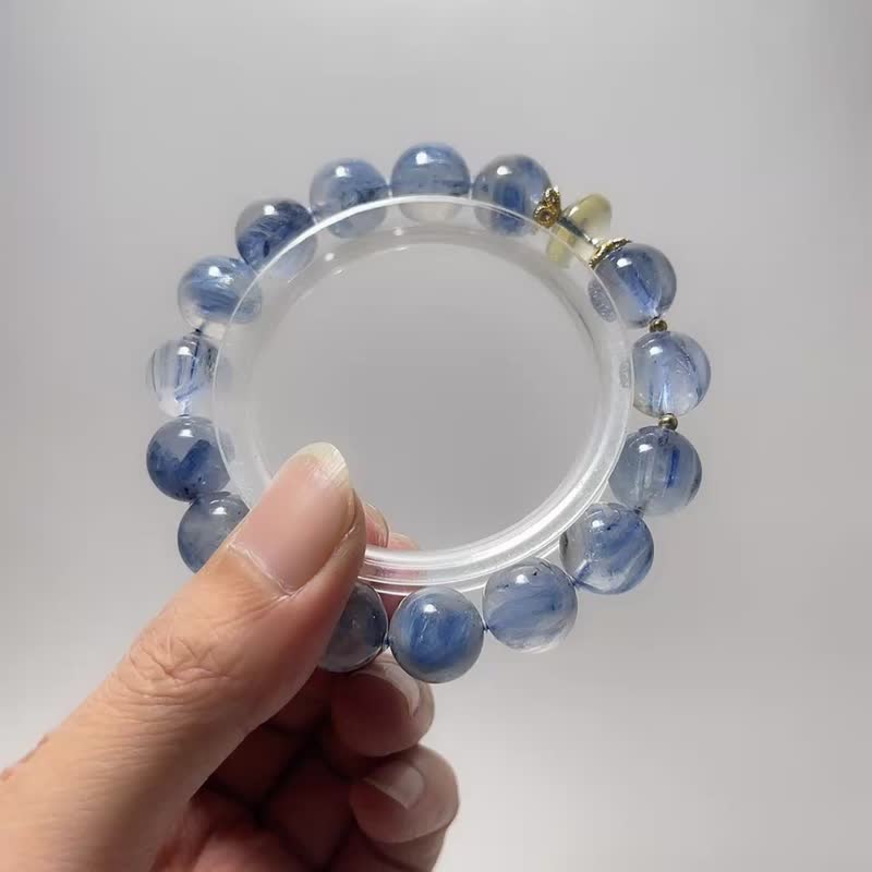 天然礦石 透體藍晶石12mm 黃水晶 925純銀 手鍊 - 手鍊/手環 - 寶石 藍色