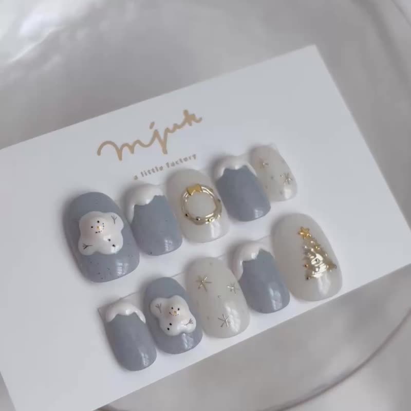 クリスマス/溶けた雪だるま/クリスマスツリー - 指甲油/指甲貼 - 其他材質 藍色