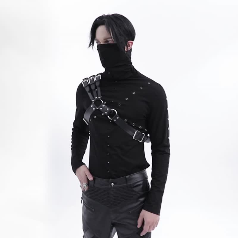 Punk Ninja Kunai Shoulder Leather Armor - Men's Tank Tops & Vests - Other Materials Black