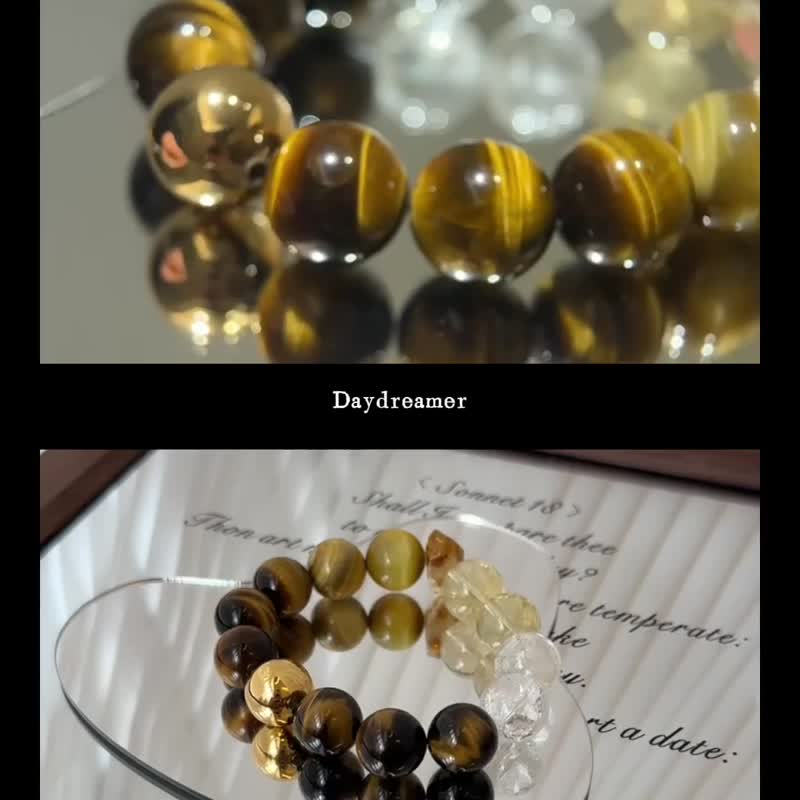 黃虎眼黃水晶白阿賽斯特萊設計款手鏈 - 手鍊/手環 - 水晶 黃色