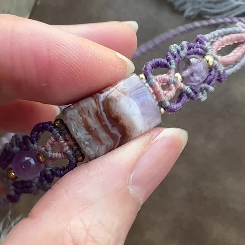 BB170 民族風 蠟線編織 極光瑪瑙 紫水晶 銅珠 手環 (可調長度) - 手鍊/手環 - 寶石 紫色