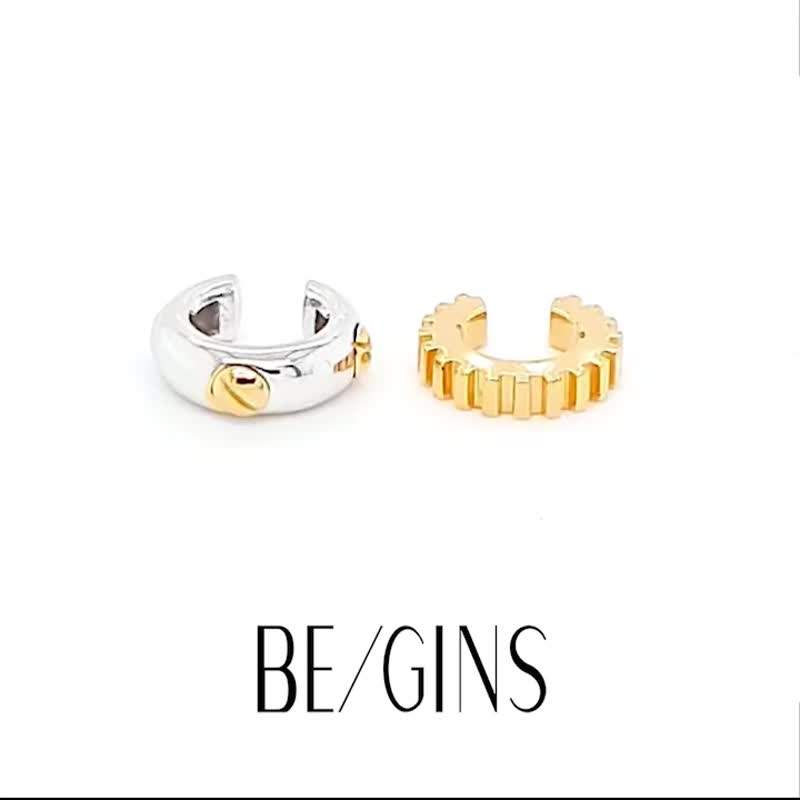 時間螺絲齒形耳夾 - 耳環/耳夾/耳骨夾 - 純銀 