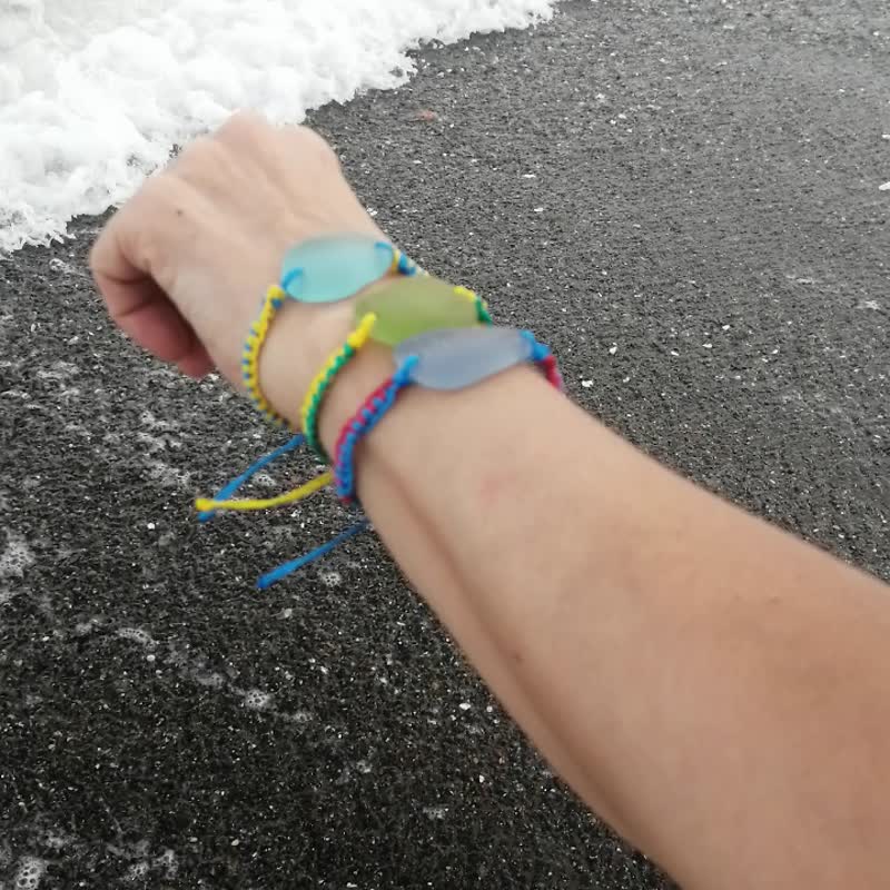 Sea Glass Bracelet 幸運手環 Sea Glass Jewelry 衝浪手環  蠟線手環Everyday Jewelry女朋友禮物 編織手環 - 手鍊/手環 - 琉璃 多色