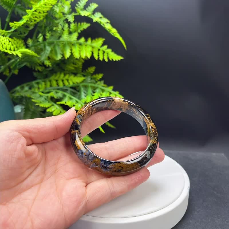 納米比亞彼得石手鐲 59MM 流淌閃電紋多彩隼眼石手環 流動風景畫 - 手鍊/手環 - 寶石 