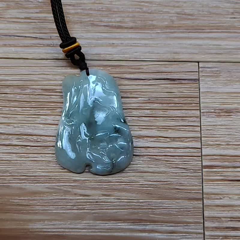 親翠 天然翡翠 冰飄花隨型蓮花牌調整式繩鏈 - 項鍊 - 玉石 多色