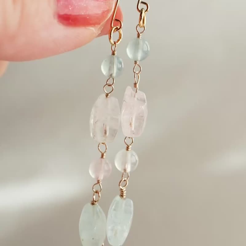 Aquamarine Morganite Goshenite Clip-On Charm Star - ต่างหู - หิน สีน้ำเงิน