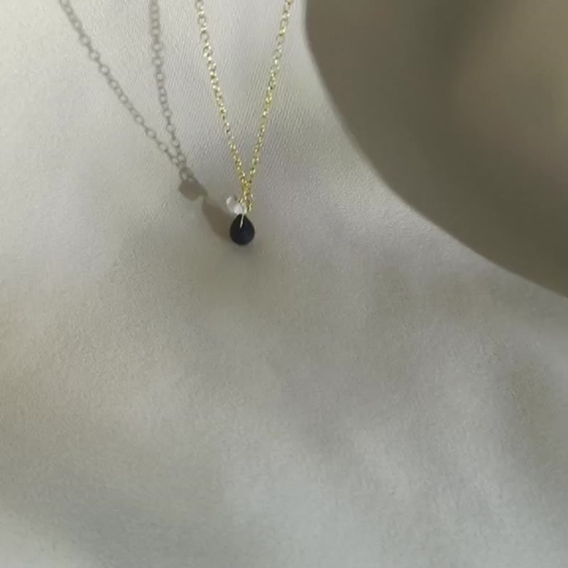 SV925/ 14KGF AAA Obsidian & Herkimer Diamond Necklace - สร้อยคอ - คริสตัล สีดำ