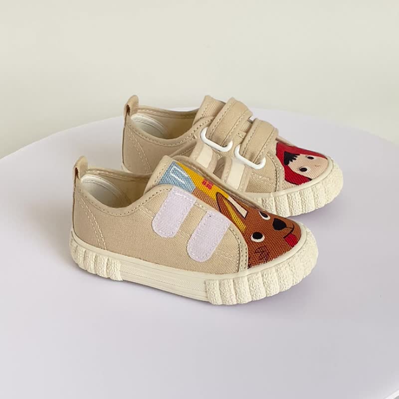 Double Hook-and-Loop Strap Children's Shoes, Two-Strap Canvas Shoes - Beige, Made in Taiwan - รองเท้าลำลองผู้หญิง - ผ้าฝ้าย/ผ้าลินิน สีกากี