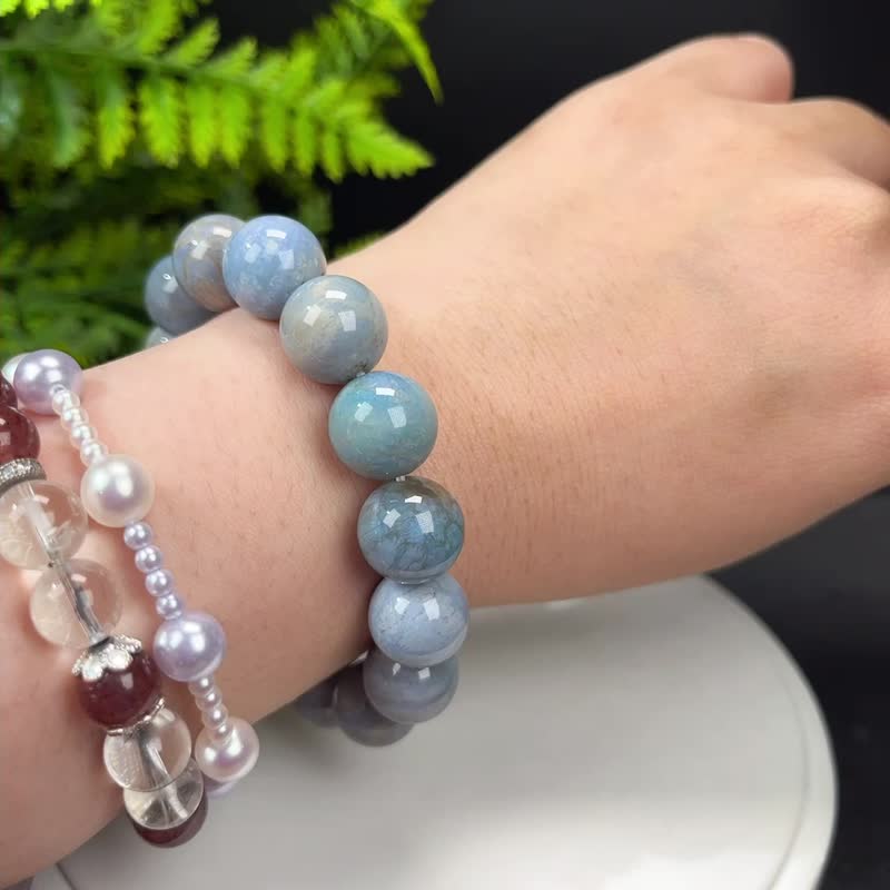 Fine selection of natural coral jade bracelets icy high porcelain jade gray blue chrysanthemum jade temperament single ring female 13.5mm - Bracelets - Jade 