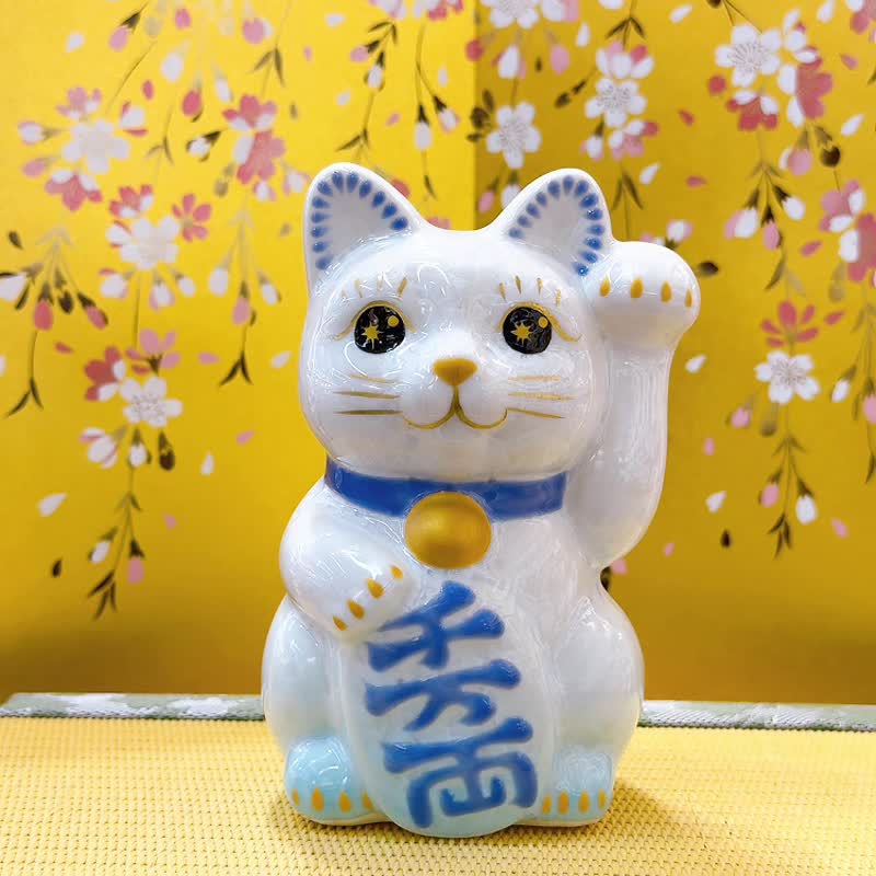 【晶喵護福】日本清水燒招財貓 | 花結晶 水白 - 千萬両 左 - 擺飾/家飾品 - 瓷 白色
