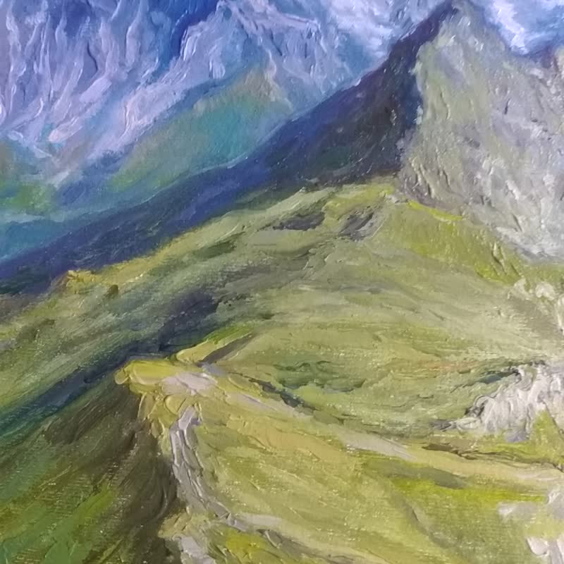 アルプスの絵画、山の風景油絵、山のオリジナルアートワーク 