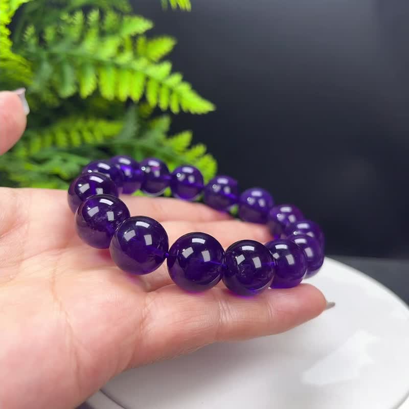 Uruguayan amethyst bracelet natural deep amethyst beaded bracelet single circle for men and women rich and charming 15mm - Bracelets - Crystal Purple