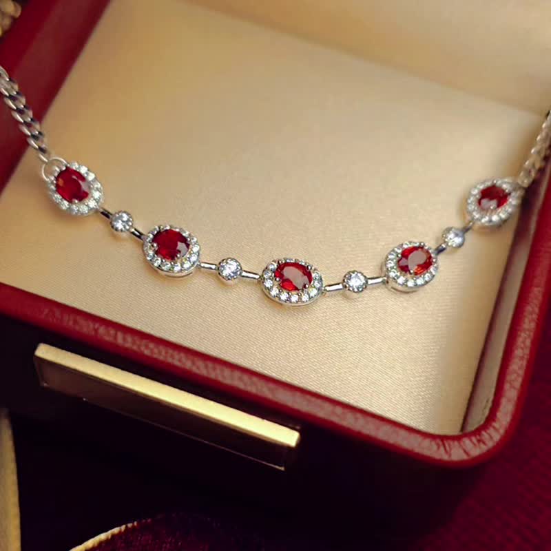 財富•健康•愛情|高級無燒緬甸鴿血紅寶石1.5克拉純銀精緻手鏈 - 手鍊/手鐲 - 寶石 