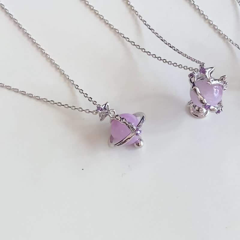 IZZMI Fantasy Planet Crystal S925 Silver Silver Necklace Original Design Pink Crystal Gold - Necklaces - Silver Gold