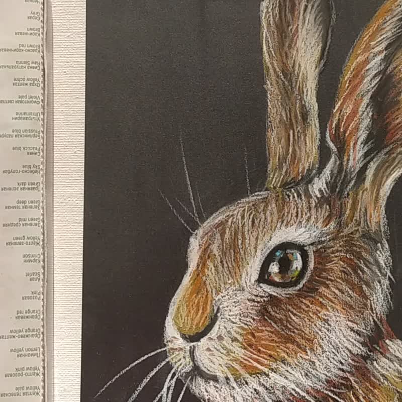 うさぎの肖像画 動物アート オイルパステル うさぎアート - ウォールデコ・壁紙 - 紙 ブラウン