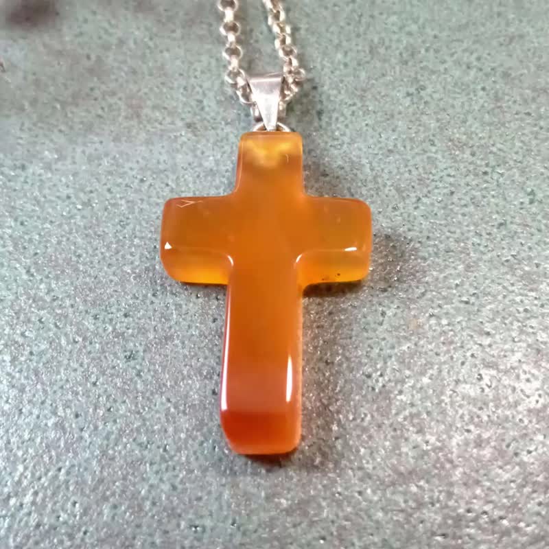 Christmas Ornaments Christmas Gift Box|Jade Pendant Shape Jade Pendant-Cross Carnelian/Double-sided Wearable/ - Necklaces - Jade Orange